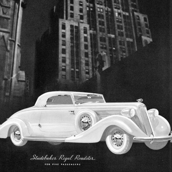 Detail Of Studebaker Regal Roadster 1935 Skyscraper | Best of Vintage Ad Art 1891-1970