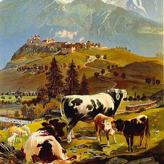 Detail Of Switzerland Suisse CFF Railroad La Gruyere 1906 | Best of 1891-1919 Ad and Cover Art