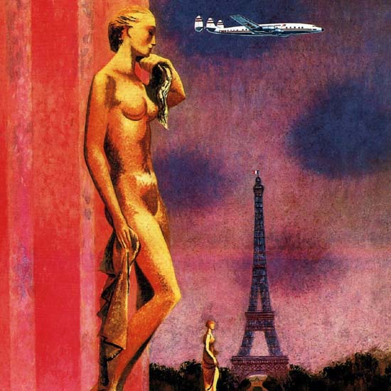 Detail Of TWA Fly Paris 1950 Super Constellation Eiffel Tower | Best of Vintage Ad Art 1891-1970