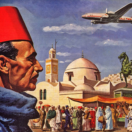 Detail Of TWA Mediterranean Super Constellation 1947 | Best of Vintage Ad Art 1891-1970