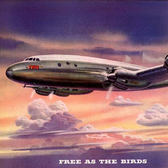 Detail Of TWA Trans World Airline Free As The Birds 1945 | Best of 1940s Ad and Cover Art