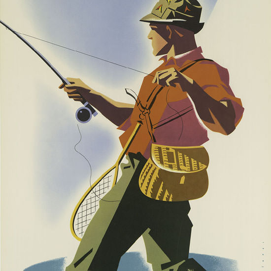 Detail Of United Air Lines Colorado 1950 Fisherman | Best of 1950s Ad and Cover Art