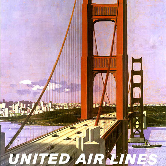 Detail Of United Air San Francisco 1965 Golden Gate Bridge | Best of Vintage Ad Art 1891-1970