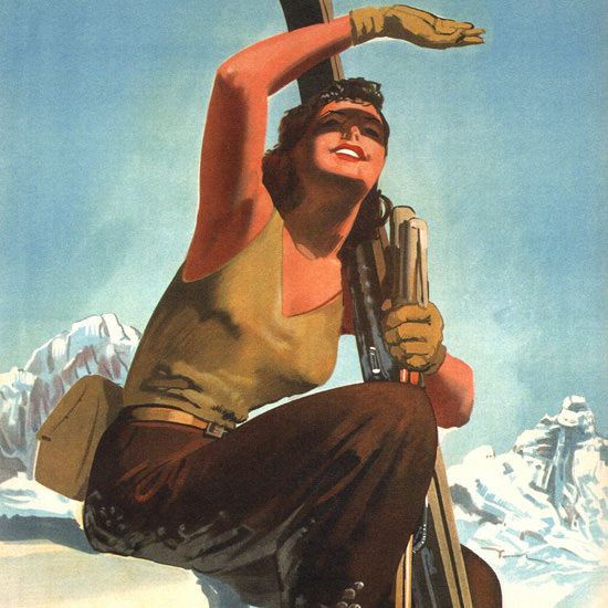 Detail Of Val D Aosta Sport Invernali Gino Goccasile 1947 | Best of 1940s Ad and Cover Art