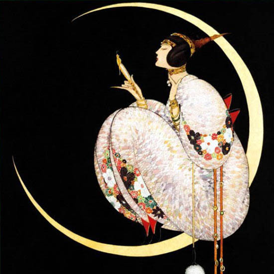 Detail Of Vogue Cover Copyright 1917 Lady On The Moon | Best of Vintage Ad Art 1891-1970