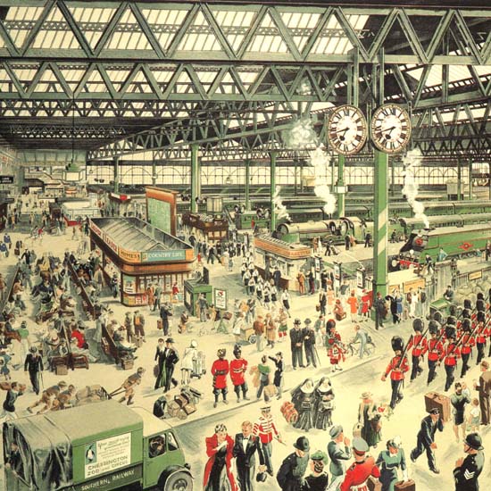 Detail Of Waterloo Station London 1948 Southern Railway by Helen McKie | Best of 1940s Ad and Cover Art