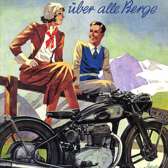 Detail Of Zuendapp Motorcycles Ueber Alle Berge 1938 | Best of Vintage Ad Art 1891-1970