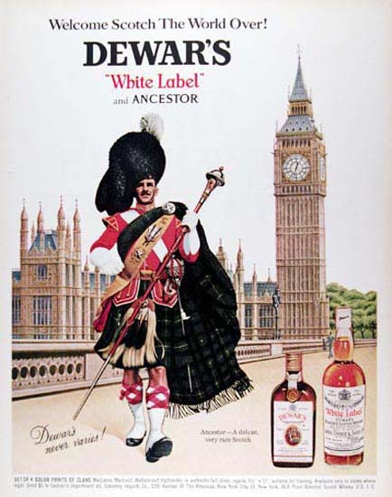 Dewars Whiskey White Label 1967 Highlander | Sex Appeal Vintage Ads and Covers 1891-1970