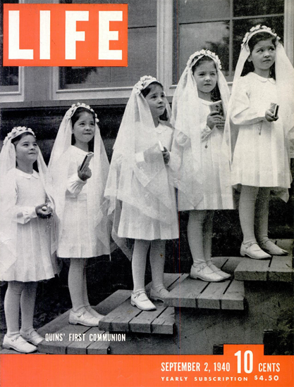 Dionne Quins First Communion 2 Sep 1940 Copyright Life Magazine | Life Magazine BW Photo Covers 1936-1970