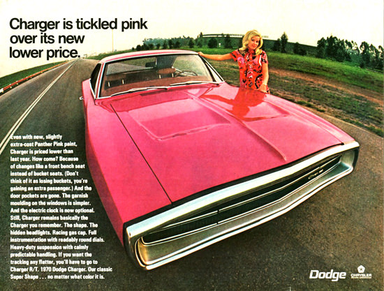 Dodge Charger Hardtop In Panther Pink 1970 | Sex Appeal Vintage Ads and Covers 1891-1970