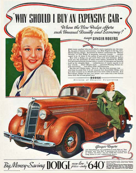 Dodge Ginger Rogers Beauty Economy | Sex Appeal Vintage Ads and Covers 1891-1970