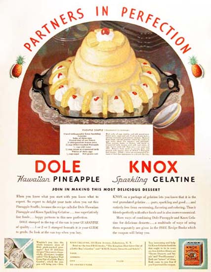 Dole Hawaiian Pineapple Knox Gelatine 1931 | Vintage Ad and Cover Art 1891-1970