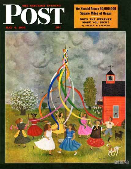 Doris Lee Saturday Evening Post Schoolyard Maypole Dance 1946_05_04 | The Saturday Evening Post Graphic Art Covers 1931-1969