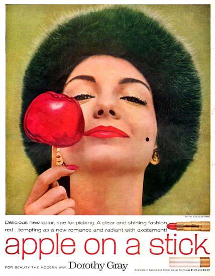 Dorothy Gray Apple On A Stick Girl 1958 | Sex Appeal Vintage Ads and Covers 1891-1970