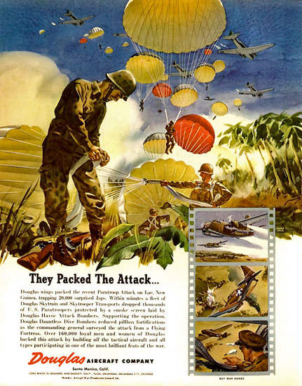 Douglas Aircraft They Packed The Attack 1944 | Vintage War Propaganda Posters 1891-1970