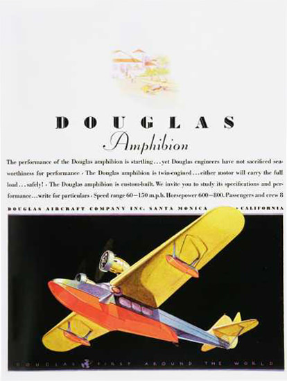 Douglas Amphibion Aircraft California 1930s | Vintage Travel Posters 1891-1970