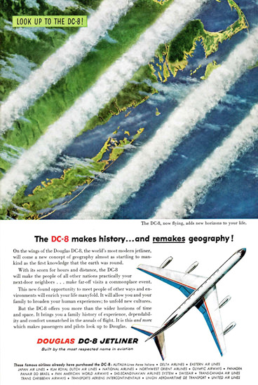 Douglas DC-8 Jetliner Makes History 1958 | Vintage Travel Posters 1891-1970