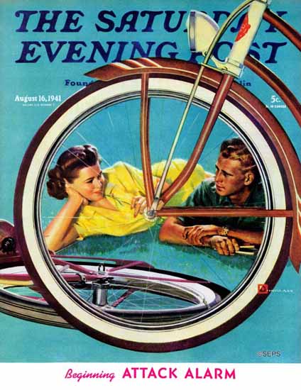 Douglass Crockwell Saturday Evening Post Bicycle Ride 1941_08_16 | The Saturday Evening Post Graphic Art Covers 1931-1969