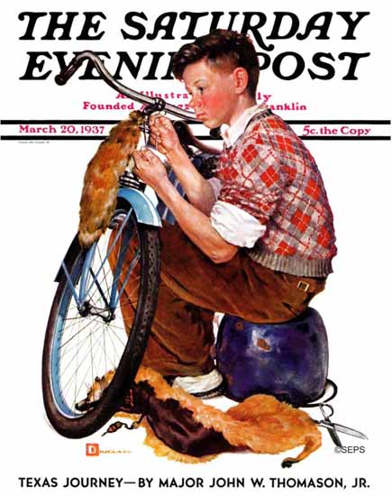 Douglass Crockwell Saturday Evening Post Bike Decorating 1937_03_20 | The Saturday Evening Post Graphic Art Covers 1931-1969