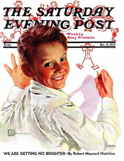 Douglass Crockwell Saturday Evening Post Boy Stick Figures 1937_12_11 | The Saturday Evening Post Graphic Art Covers 1931-1969