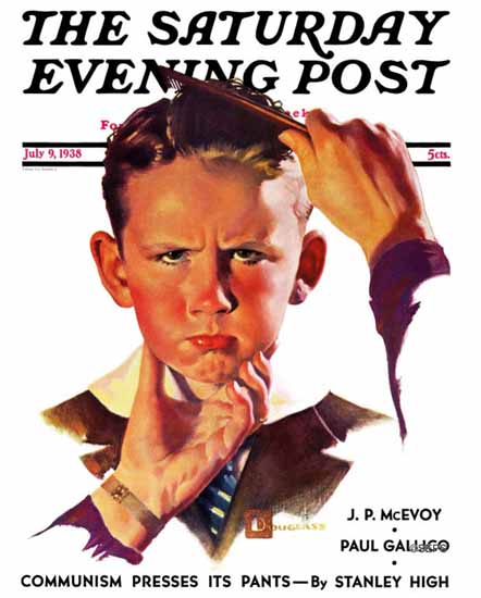 Douglass Crockwell Saturday Evening Post Combing His Hair 1938_07_09 | The Saturday Evening Post Graphic Art Covers 1931-1969