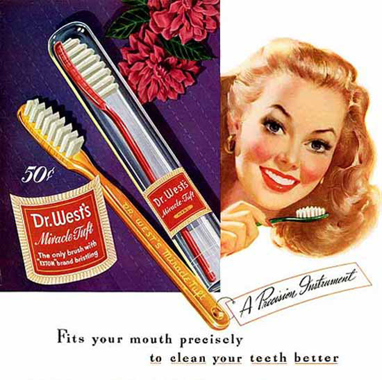 Dr Wests Toothbrush To Clean Your Teeth Better | Sex Appeal Vintage Ads and Covers 1891-1970