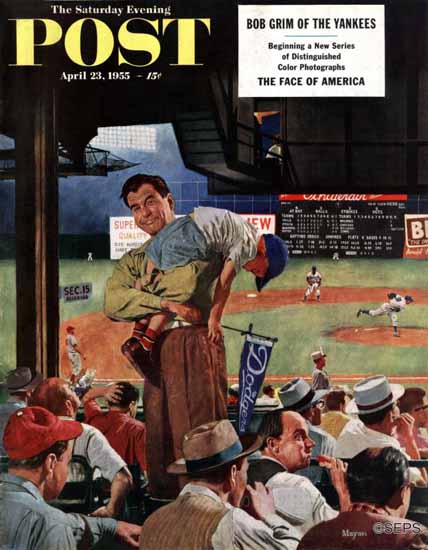 Earl Mayan Saturday Evening Post Sleepy Inning 1955_04_23 | The Saturday Evening Post Graphic Art Covers 1931-1969