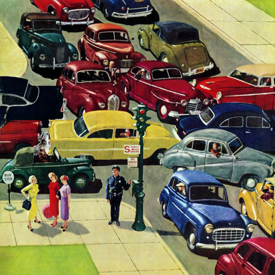 Earl Mayan Saturday Evening Post Traffic Jam 1956_04_28 Copyright crop | Best of Vintage Cover Art 1900-1970