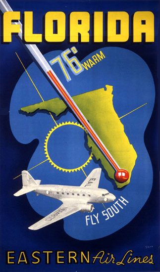 Eastern Air Lines Florida Fly South 1938 | Vintage Travel Posters 1891-1970