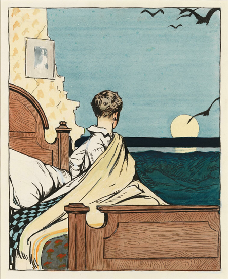 Edward Hopper Boy and Moon 1907 | Edward Hopper Paintings, Aquarelles, Illustrations, Ads 1900-1966