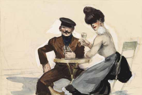 Edward Hopper Couple Drinking 1907 | Edward Hopper Paintings, Aquarelles, Illustrations, Ads 1900-1966