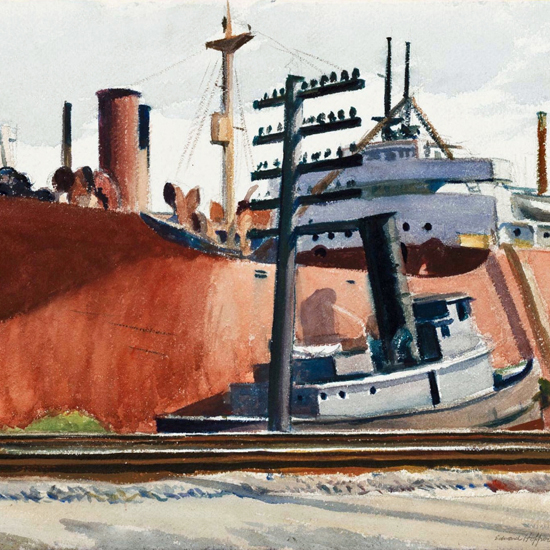 Edward Hopper Docked Freighter and Tugboat 1938 crop | Edward Hopper Paintings, Aquarelles, Illustrations, Ads 1900-1966