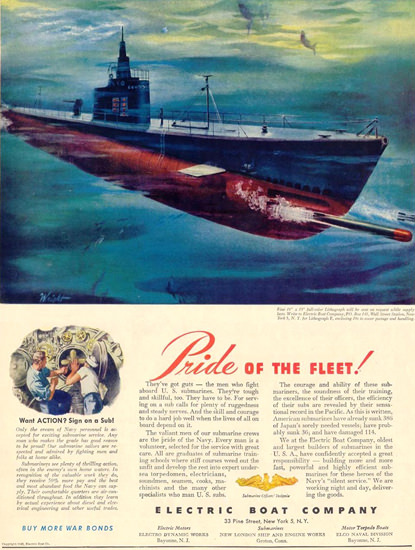 Electric Boat Co U-Boat Pride Of The Fleet 1944 | Vintage War Propaganda Posters 1891-1970