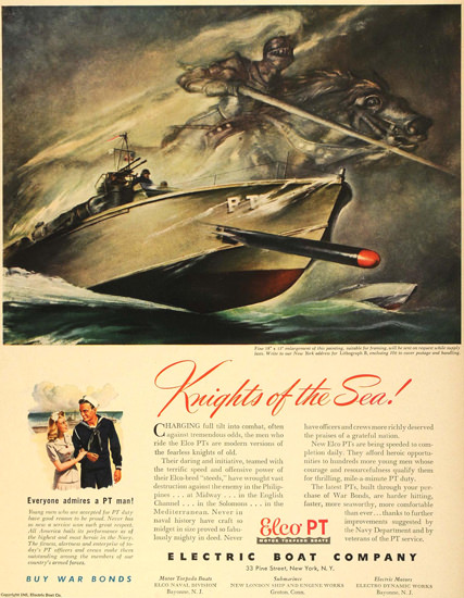 Electric Boat Comapany Knights Of Sea 1943 PT | Vintage War Propaganda Posters 1891-1970