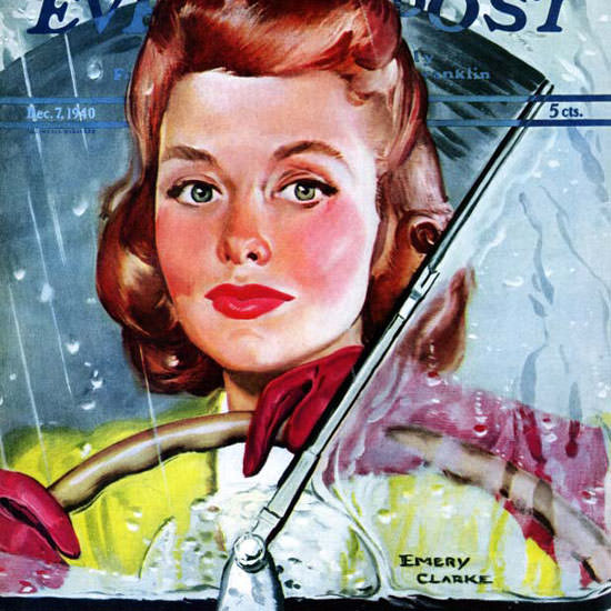 Emery Clarke Saturday Evening Post Rainy 1940_12_07 Copyright crop | Best of Vintage Cover Art 1900-1970