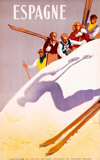 Espagne Skiing Tourisma Madrid Morell | Vintage Travel Posters 1891-1970