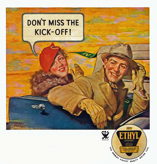 Ethyl Gasoline Dont Miss The Kick Off 1933 | Sex Appeal Vintage Ads and Covers 1891-1970