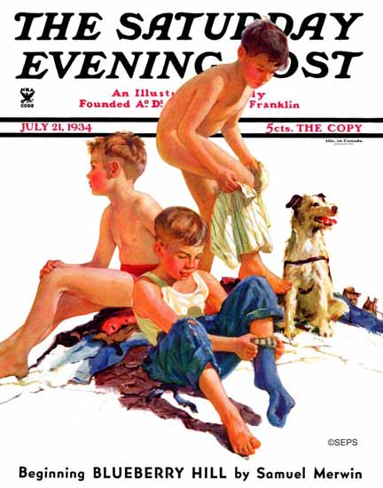 Eugene Iverd Saturday Evening Post After a Swim 1934_07_21 | The Saturday Evening Post Graphic Art Covers 1931-1969