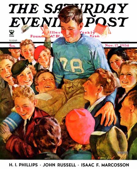 Eugene Iverd Saturday Evening Post Football Hero 1934_11_17 | The Saturday Evening Post Graphic Art Covers 1931-1969