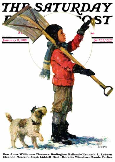 Eugene Iverd Saturday Evening Post Snow Shoveler 1931_01_03 | The Saturday Evening Post Graphic Art Covers 1931-1969