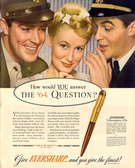 Eversharp Presentation Pen Question 1944 | Sex Appeal Vintage Ads and Covers 1891-1970