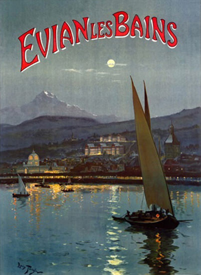 Evian Les Bains 1905 Lake Mountains By Night | Vintage Travel Posters 1891-1970