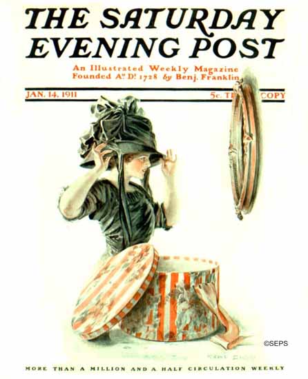 F Earl Christy Saturday Evening Post The New Hat 1911_01_14 | The Saturday Evening Post Graphic Art Covers 1892-1930