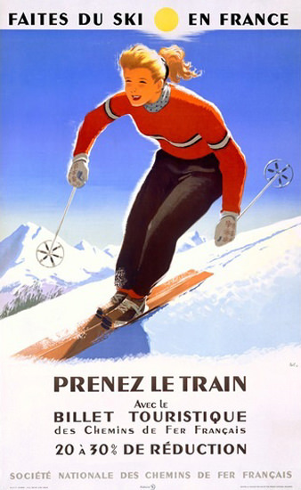 Faites Du Ski En France Le Train Downhill Ski | Vintage Travel Posters 1891-1970