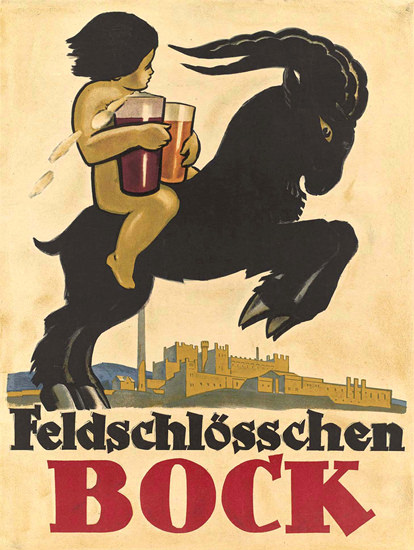 Feldschloesschen Bock Bier Switzerland Schweiz | Vintage Ad and Cover Art 1891-1970