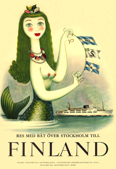 Finland By Boat From Stockholm 1952 Mermaid | Sex Appeal Vintage Ads and Covers 1891-1970