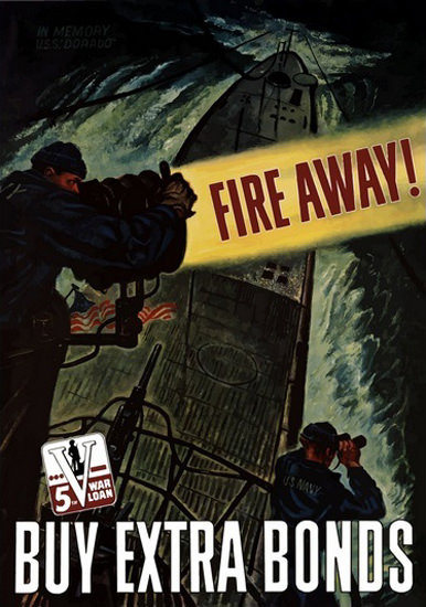 Fire Away Buy War Extra 5th War Loan Warship | Vintage War Propaganda Posters 1891-1970