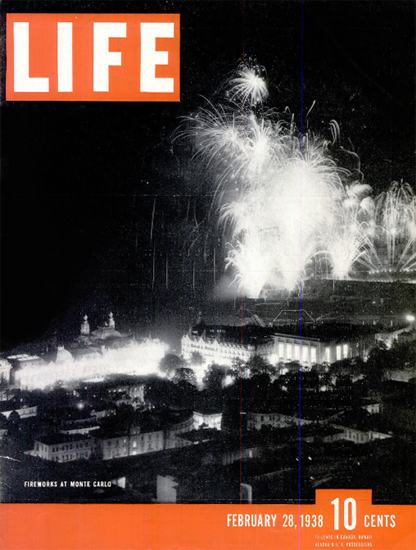 Fireworks at Monte Carlo 28 Feb 1938 Copyright Life Magazine | Life Magazine BW Photo Covers 1936-1970