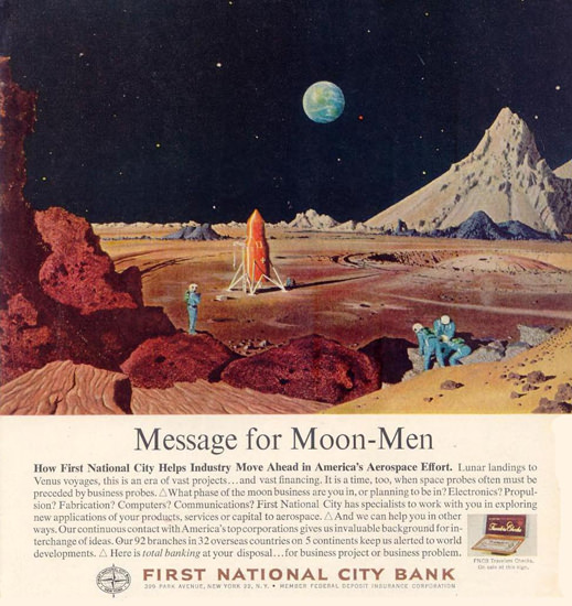 First National City Bank Moon-Men 1963 | Vintage Ad and Cover Art 1891-1970