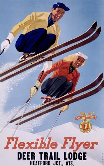 Flexible Flyer Skis Deer Trail Lodge Hearford | Vintage Travel Posters 1891-1970